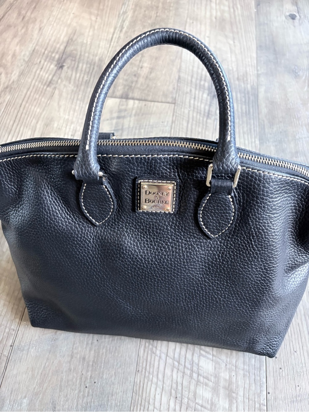 Dooney & Bourke Black Pebble Leather Satchel with Gold Hardware